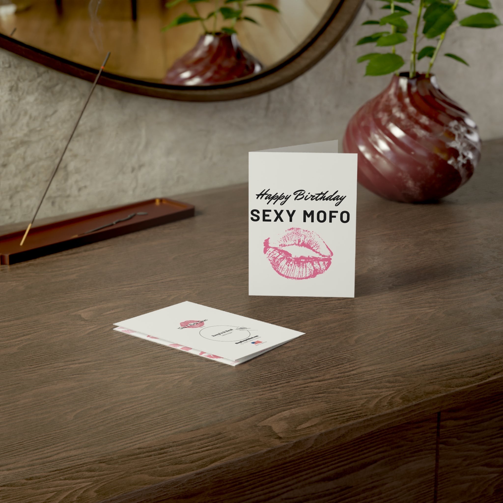 Birthday Greeting Card — “Happy Birthday Sexy Mofo” with Pink Lip Print