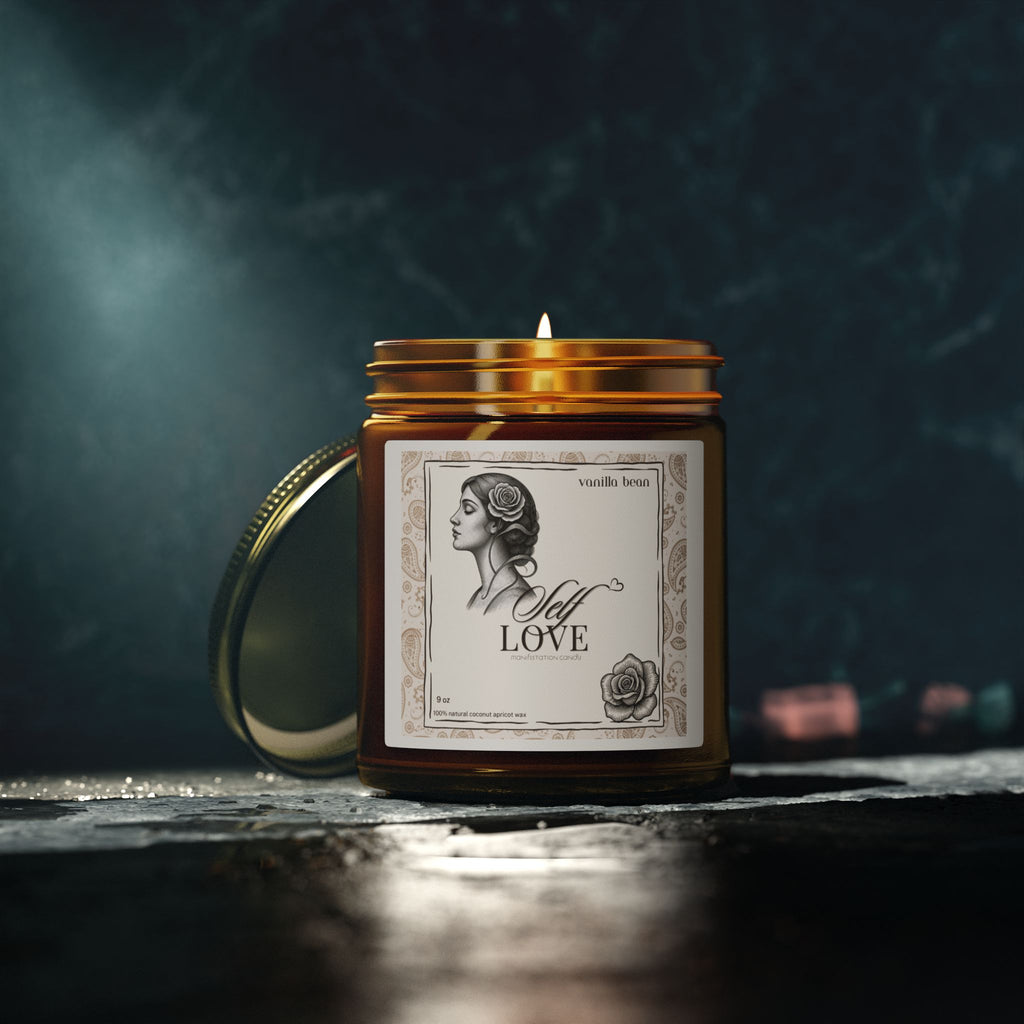 'Self Love' Manifestation Vanilla Bean Scented Candle — Coconut Apricot Wax (4oz/9oz)