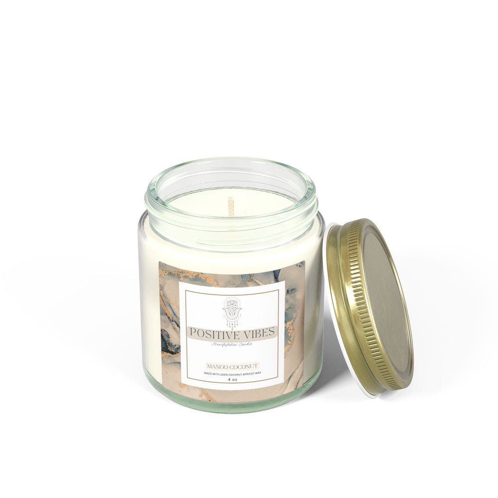 Positive Vibes Manifestation Candle, Mango Coconut Scented Candles, Coconut Apricot Wax (4oz, 9oz)
