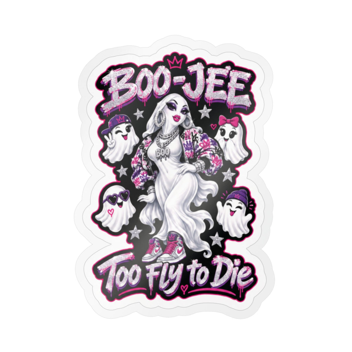 "Boo-Jee" Too Fly To  Die"  Ghost Halloween Decal Sticker- Keep'n It Real