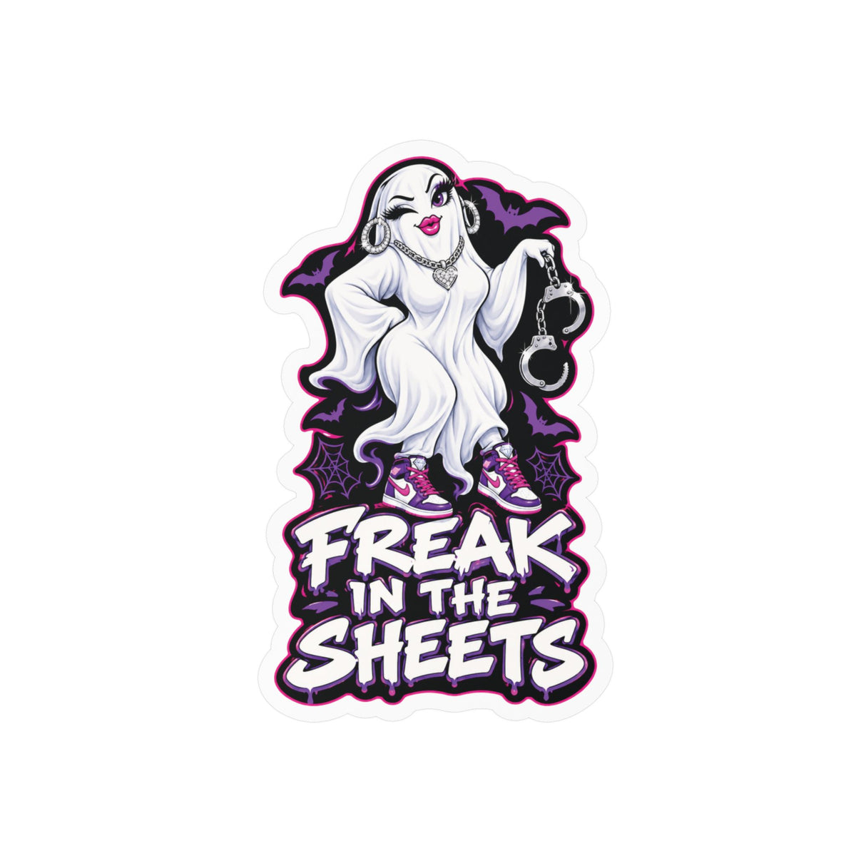 Freak In The Sheets Ghost With Handcuffs Halloween  Decal Sticker- Keep'n It Real
