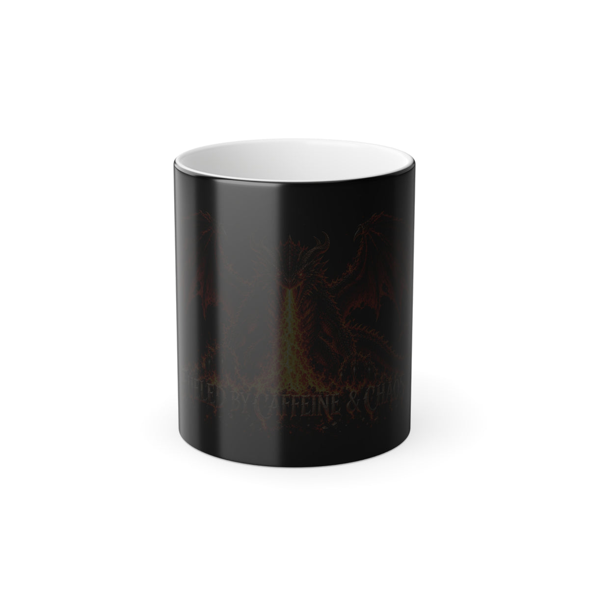 Fueled By Caffine & Chaos- Dragon Color Changing Mug — 11oz Heat-Reactive Halloween Coffee Cup | Keep'n it Real