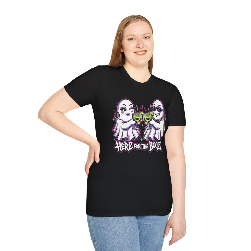 Here for the Booz | Ghost Happy Hour Halloween Tee | Keep’n It Real