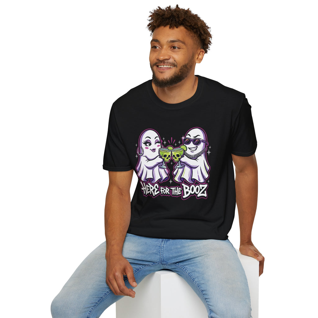 Here for the Booz | Ghost Happy Hour Halloween Tee | Keep’n It Real