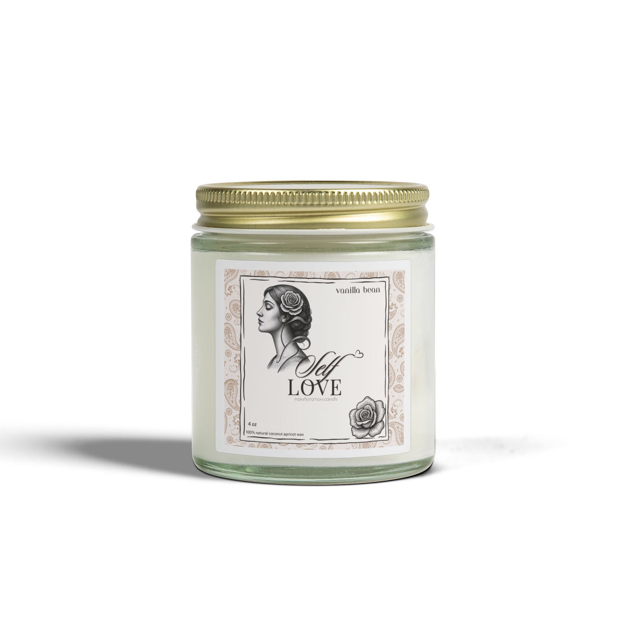 'Self Love' Manifestation Vanilla Bean Scented Candle — Coconut Apricot Wax (4oz/9oz)