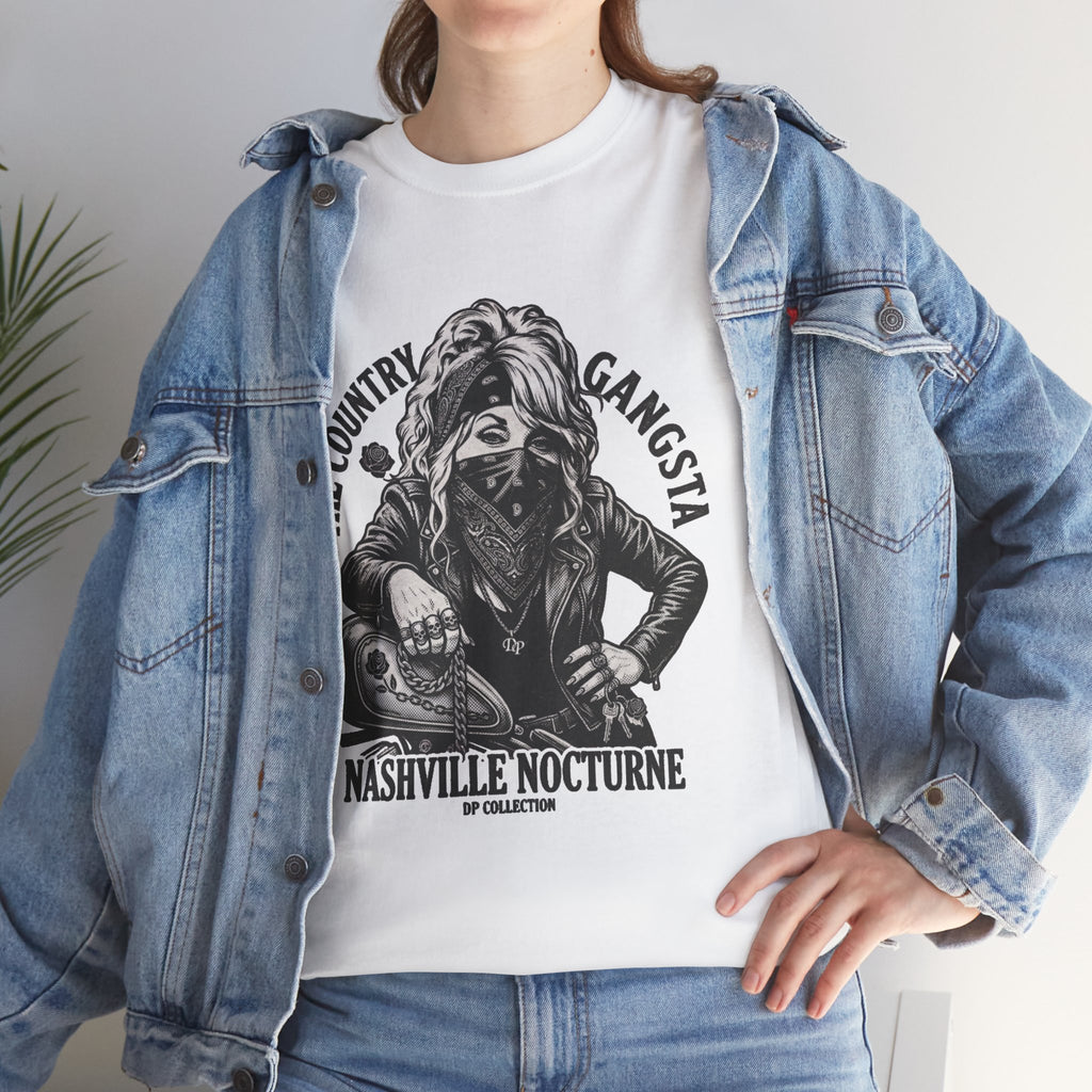 D.P. Collection Country Gangsta Biker Tee — "Nashville Nocturne" Graphic Shirt (Back: Gone But Not Forgotten)