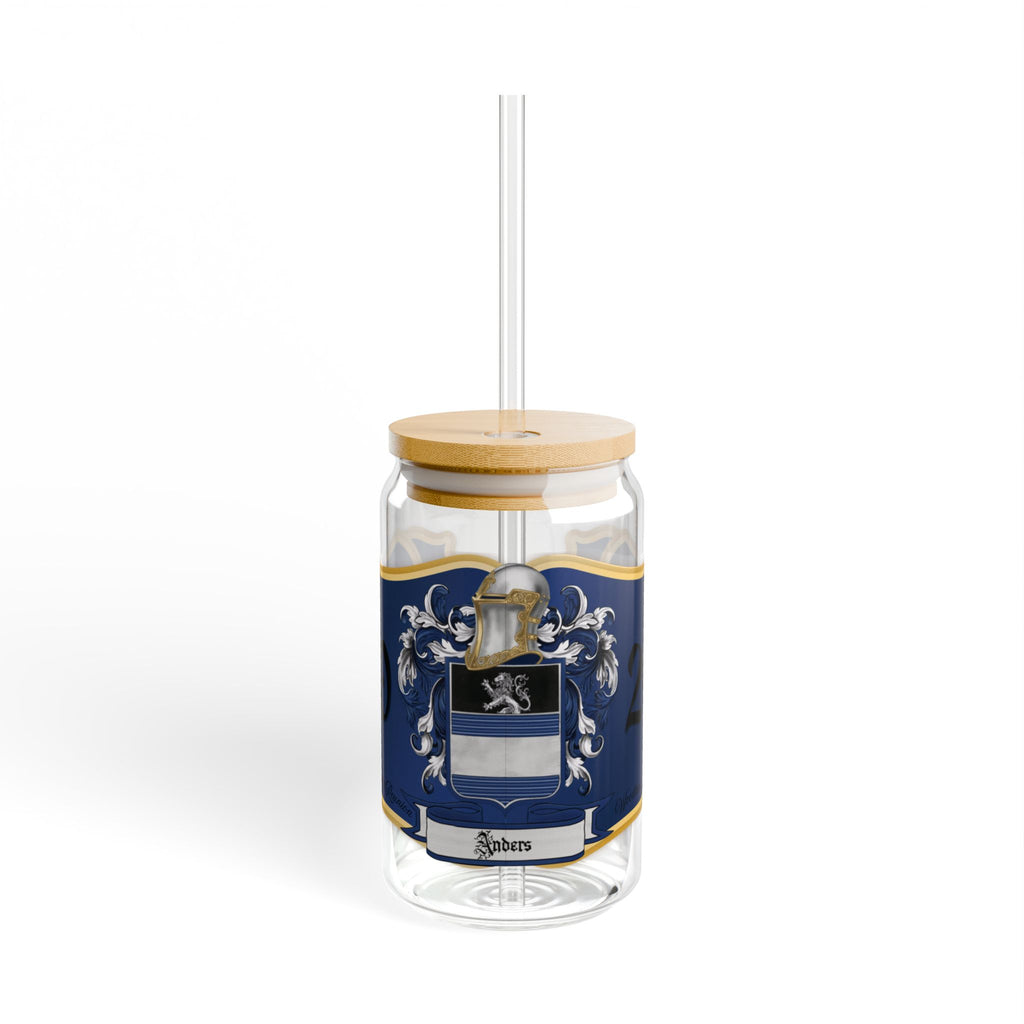 Anders Family Crest 16oz Glass Sipper with Bamboo Lid