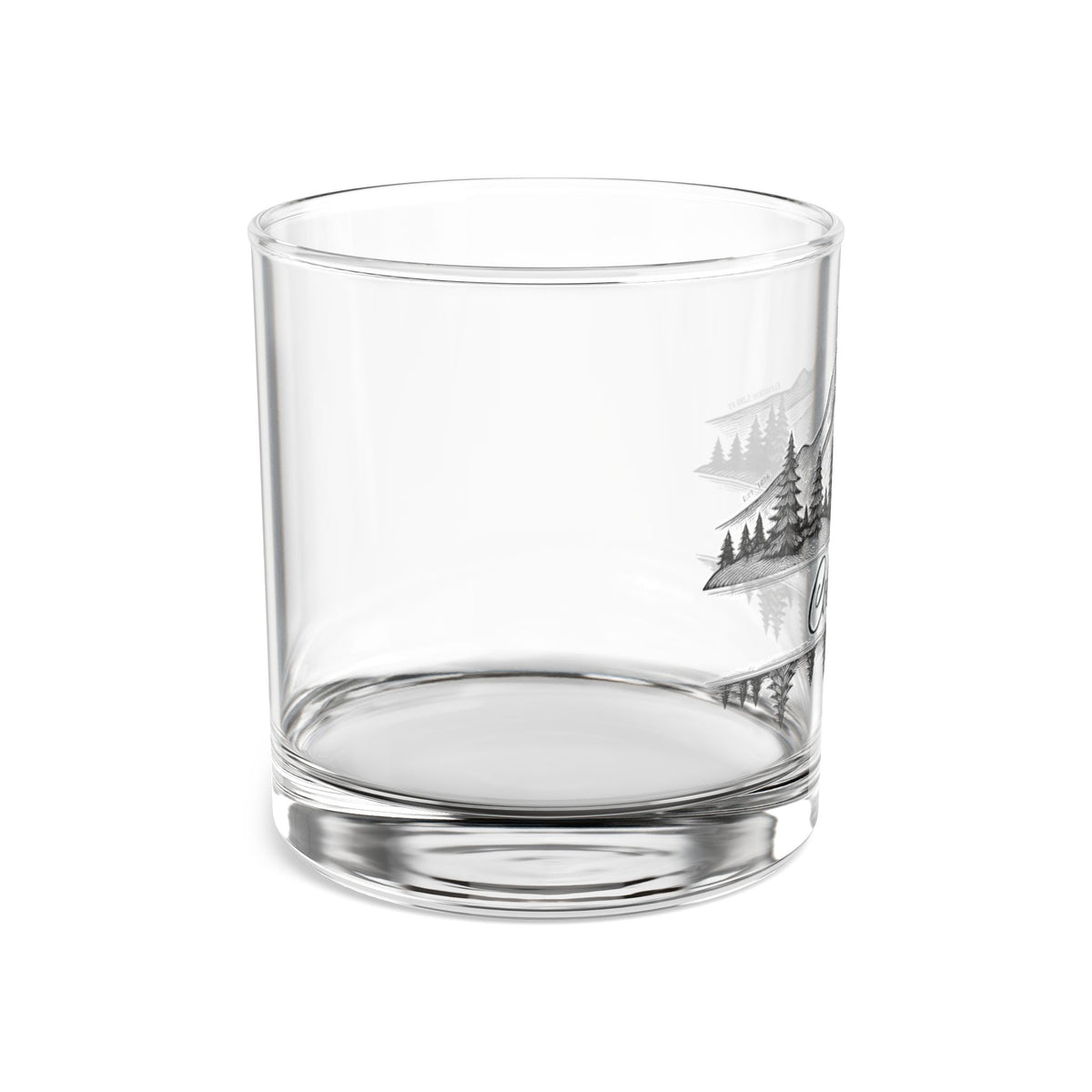Colorado Mountain Rocks Glass — 10 oz Whiskey Tumbler with Pine Tree & Lake Engraving