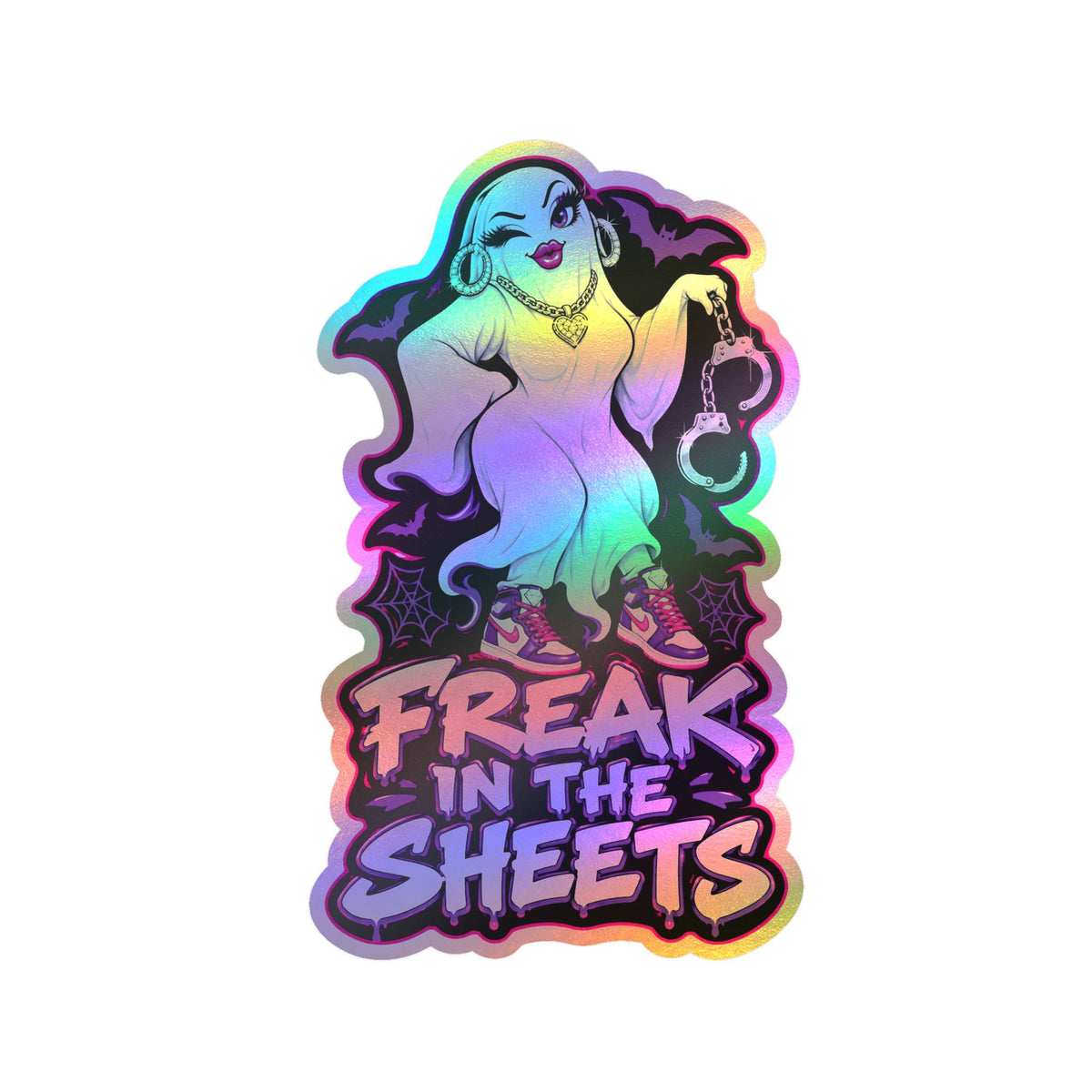 Freak In The Sheets Ghost With Handcuffs Halloween  Decal Sticker- Keep'n It Real