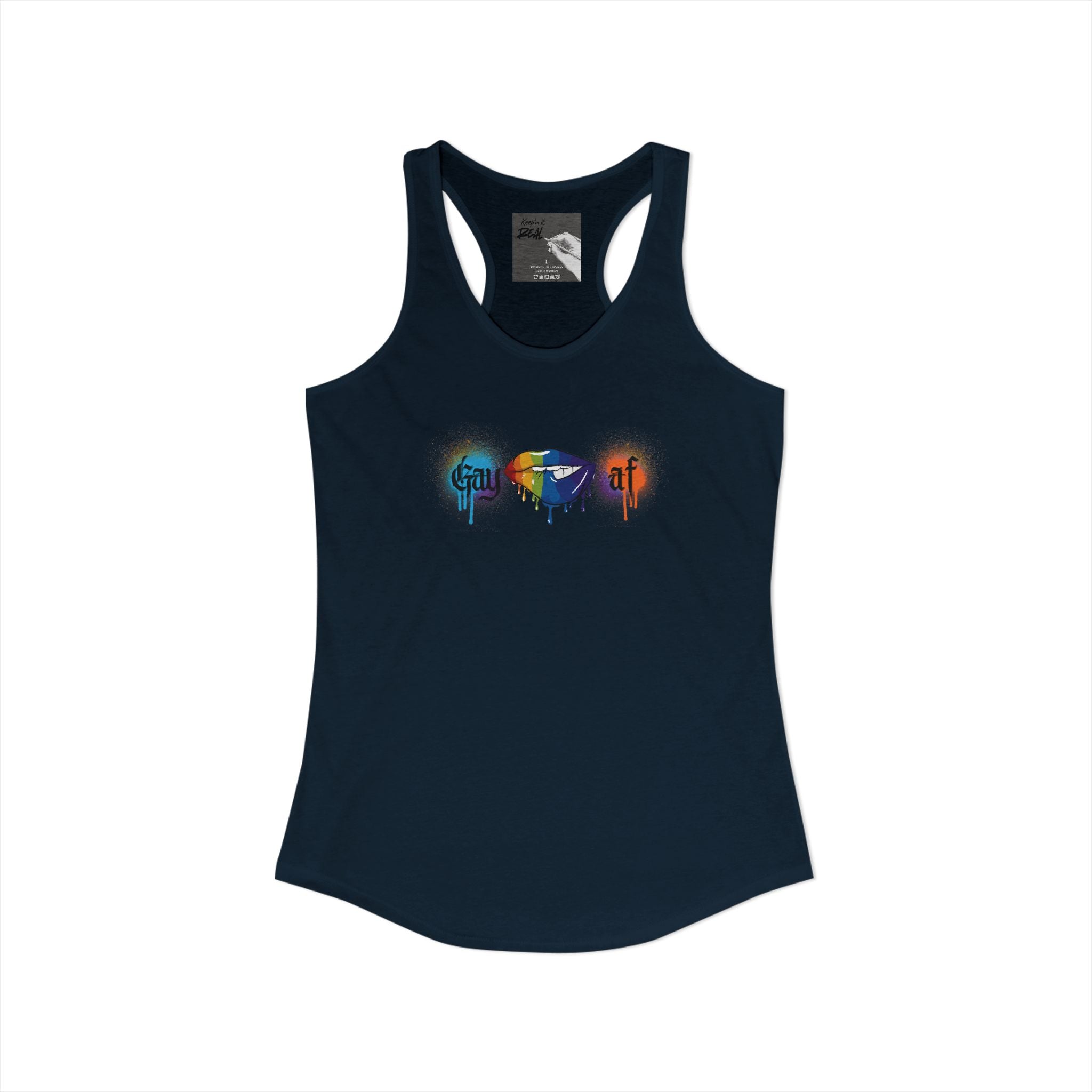 "Gay AF" Paint Splatter Goth Lettering Racerback Tank