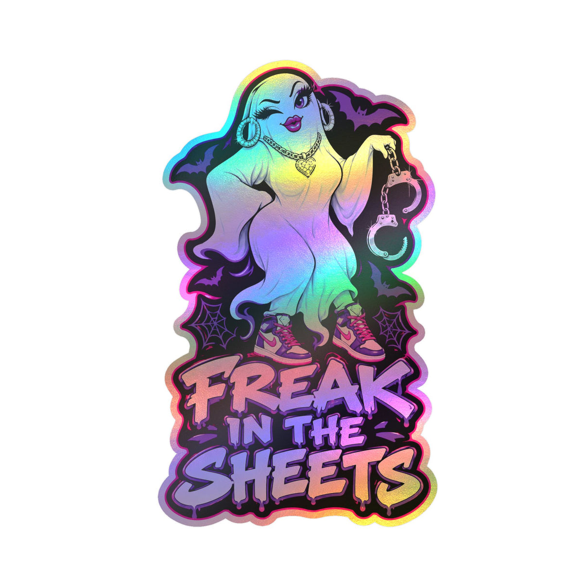 Freak In The Sheets Ghost With Handcuffs Halloween  Decal Sticker- Keep'n It Real