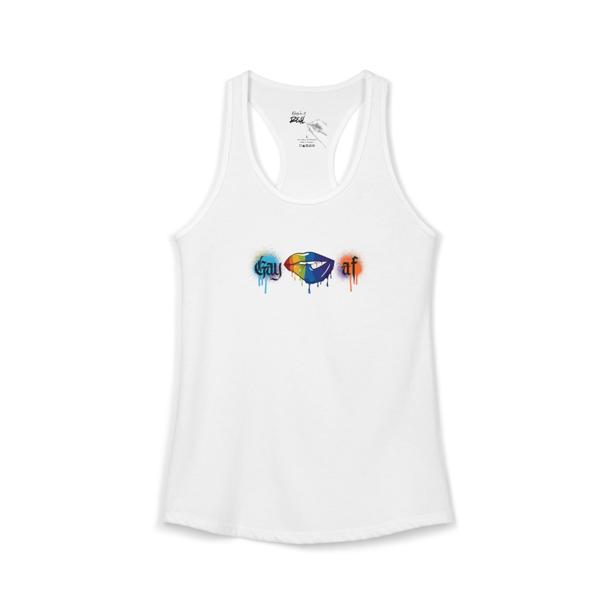 "Gay AF" Paint Splatter Goth Lettering Racerback Tank