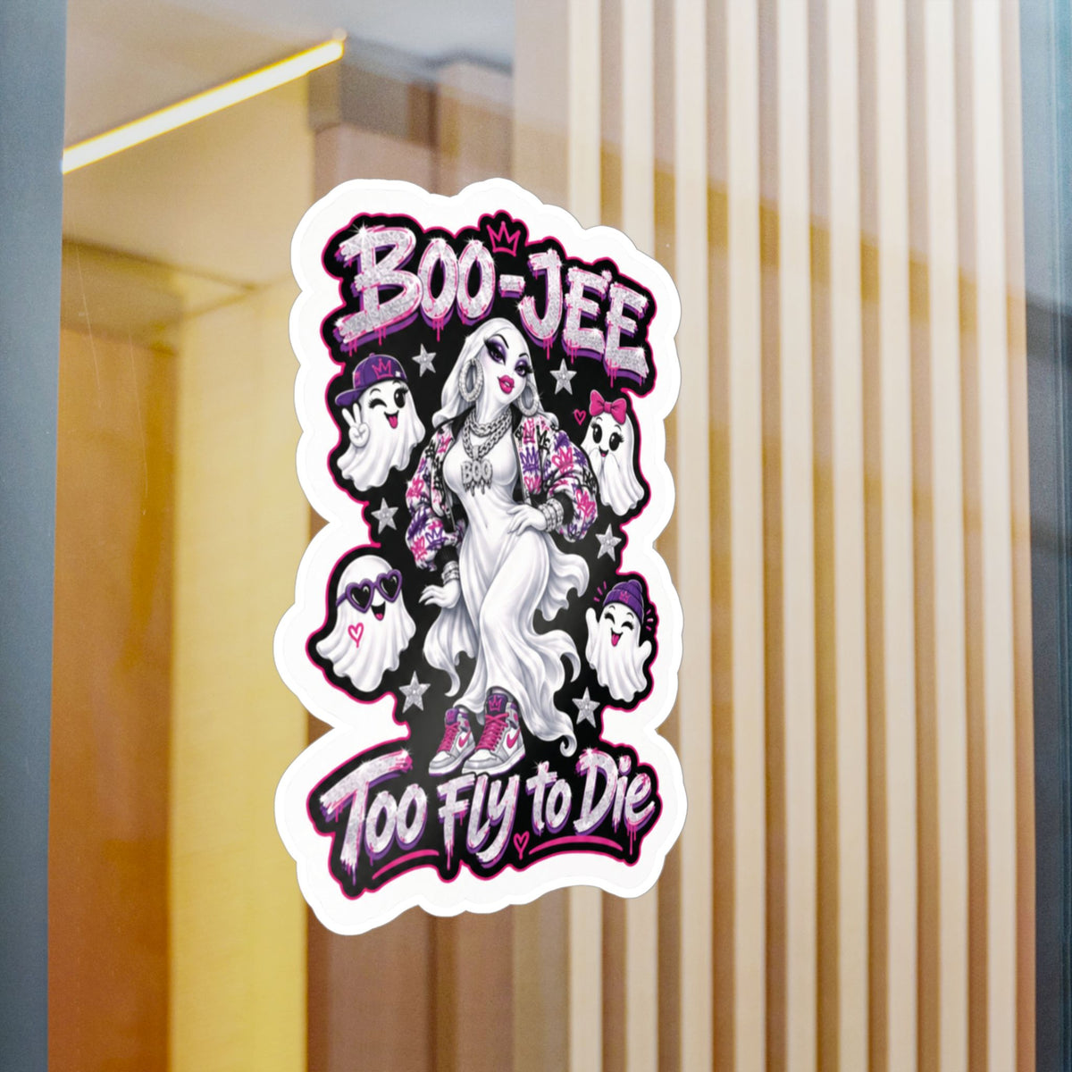 "Boo-Jee" Too Fly To  Die"  Ghost Halloween Decal Sticker- Keep'n It Real
