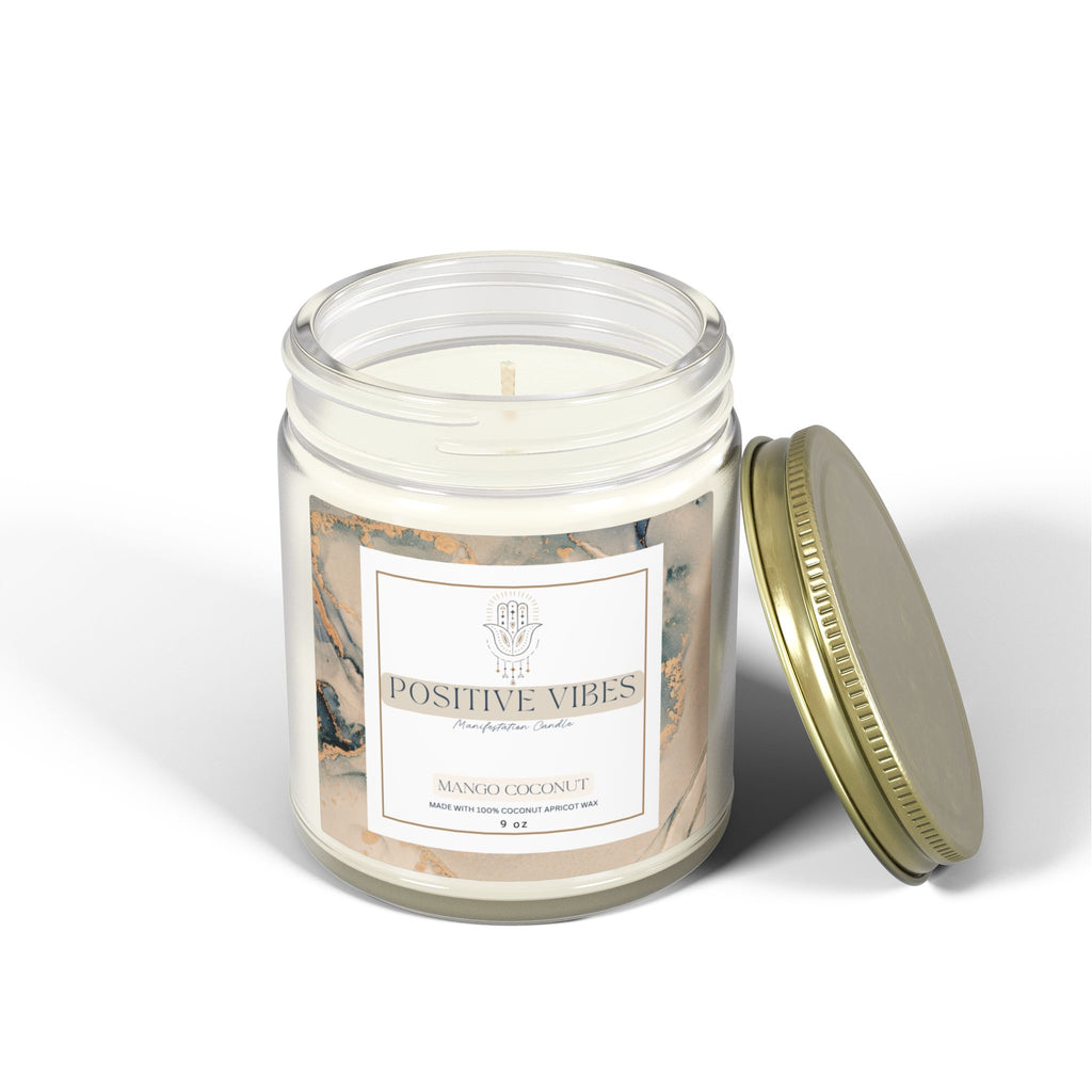 Positive Vibes Manifestation Candle, Mango Coconut Scented Candles, Coconut Apricot Wax (4oz, 9oz)