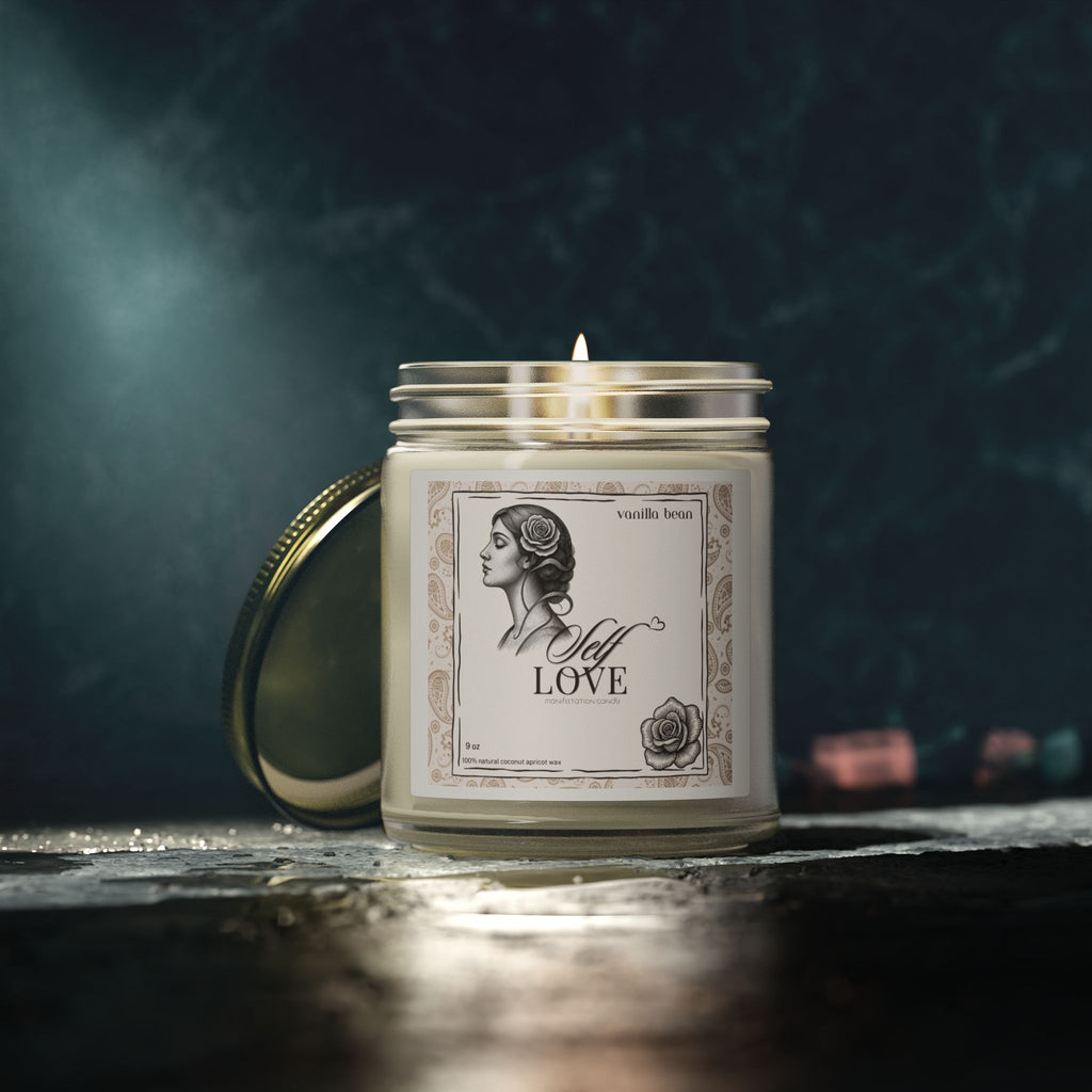 'Self Love' Manifestation Vanilla Bean Scented Candle — Coconut Apricot Wax (4oz/9oz)