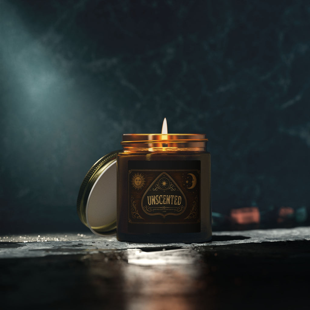 Unscented Coconut-Apricot Wax Candle — Ouija-Inspired Halloween Vibe (4oz & 9oz)