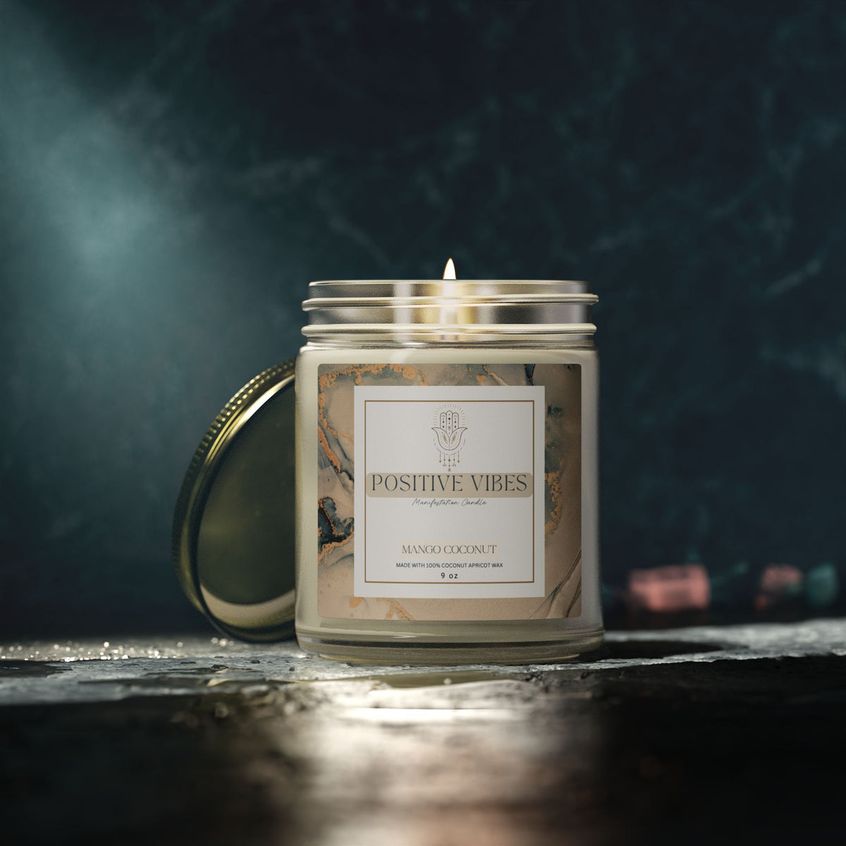 Positive Vibes Manifestation Candle, Mango Coconut Scented Candles, Coconut Apricot Wax (4oz, 9oz)