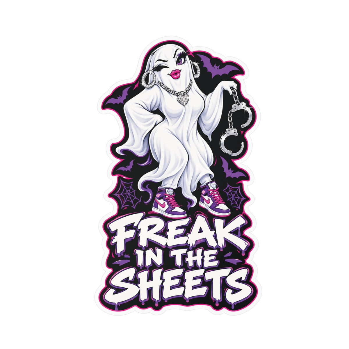 Freak In The Sheets Ghost With Handcuffs Halloween  Decal Sticker- Keep'n It Real