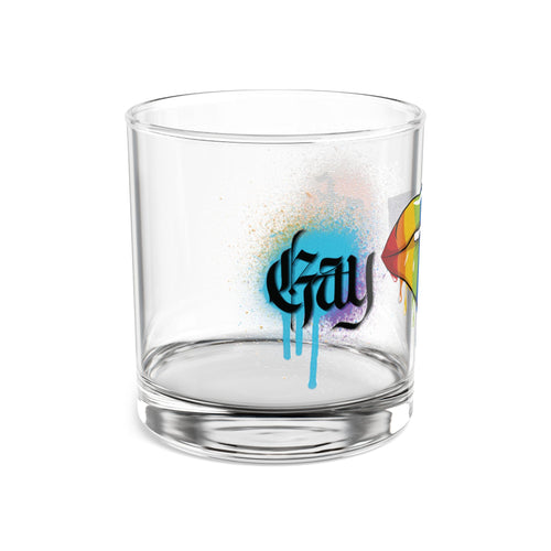 10oz Rocks Glass — Rainbow Drip Lip Art Whiskey Glass (GAY AF)