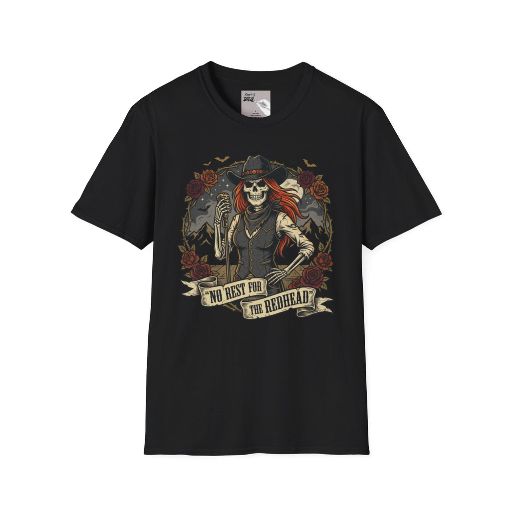 No Rest for the Redhead Skeleton Singer Halloween Tee | Keep’n It Real