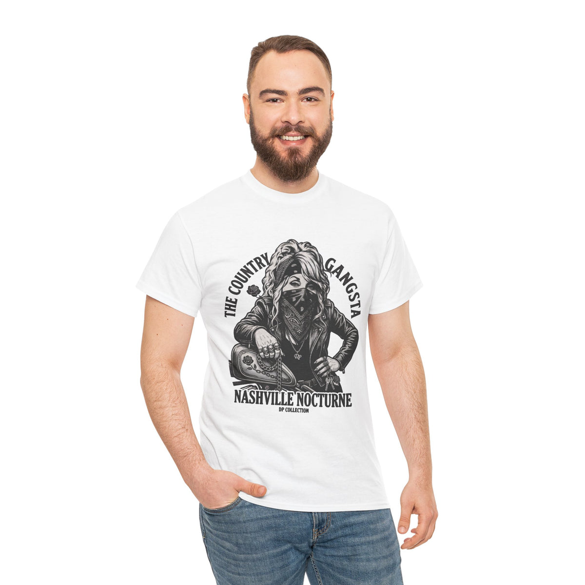 D.P. Collection Country Gangsta Biker Tee — "Nashville Nocturne" Graphic Shirt (Back: Gone But Not Forgotten)