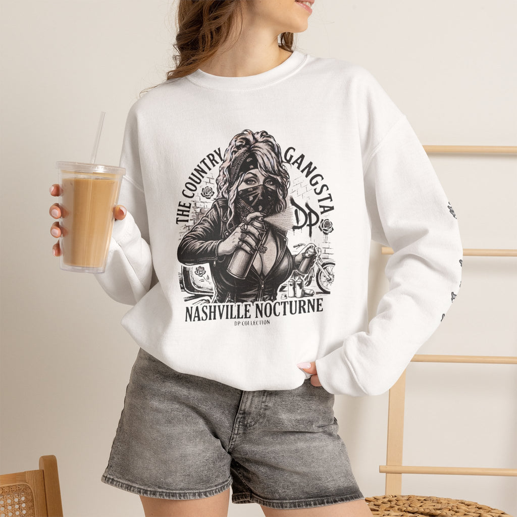 D.P. Nashville Nocturne Crewneck Sweatshirt — The Country Gangster Graphic Spray Painting Pullover