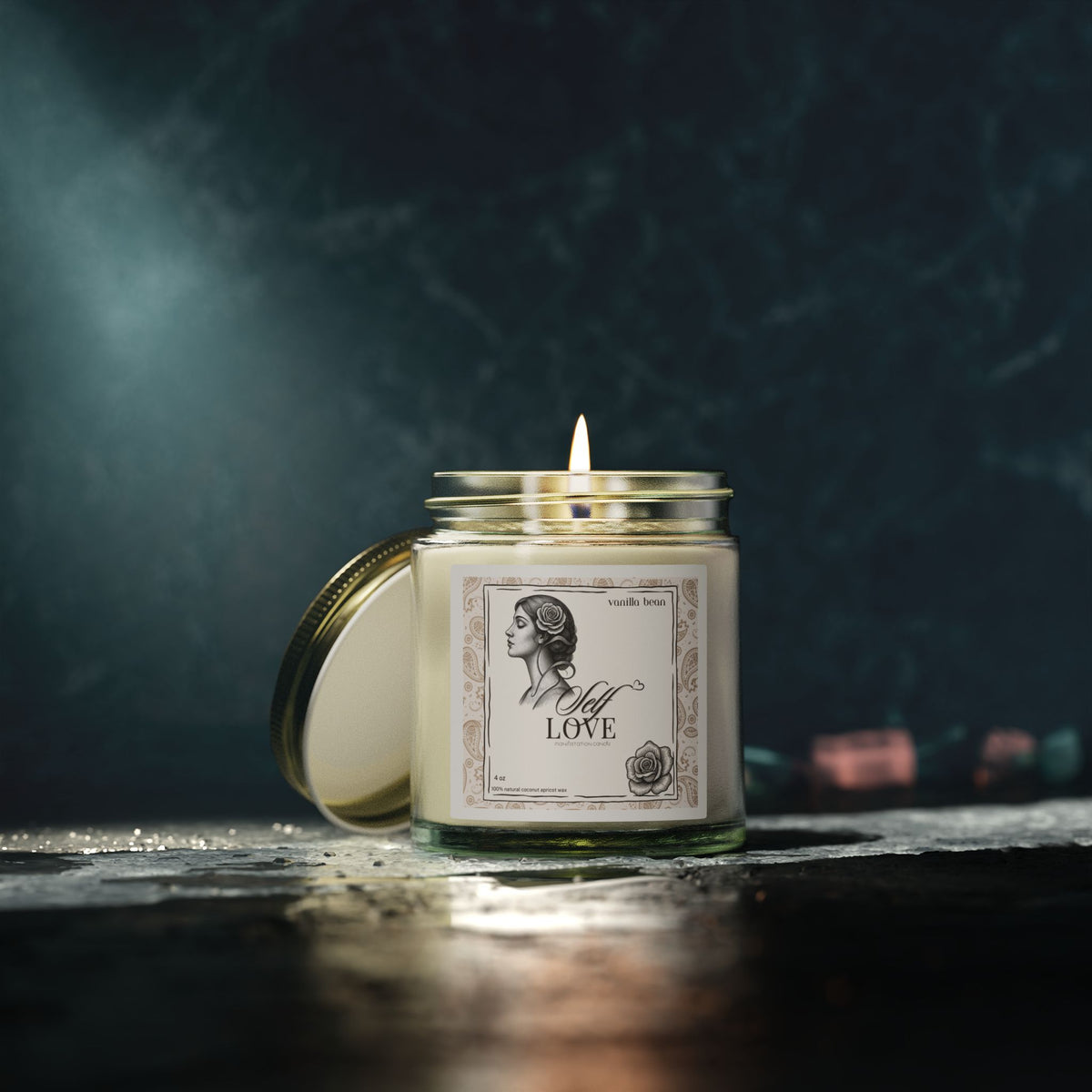 'Self Love' Manifestation Vanilla Bean Scented Candle — Coconut Apricot Wax (4oz/9oz)