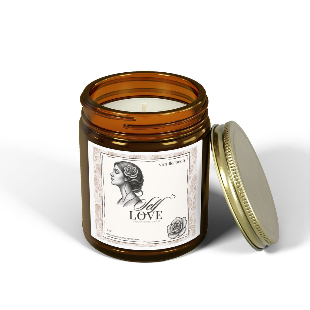 'Self Love' Manifestation Vanilla Bean Scented Candle — Coconut Apricot Wax (4oz/9oz)