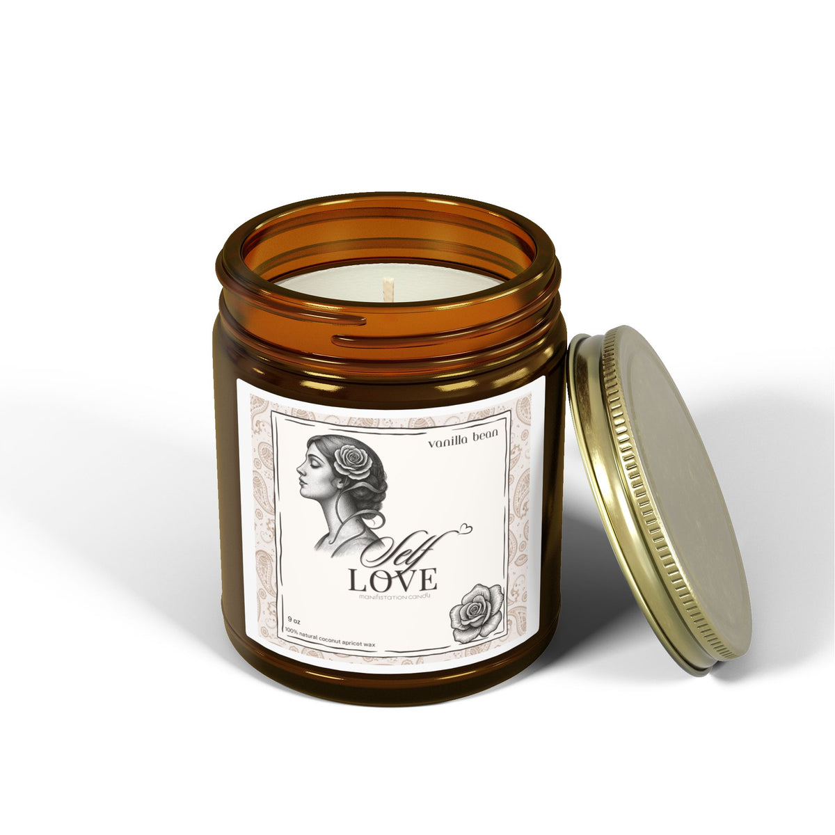 'Self Love' Manifestation Vanilla Bean Scented Candle — Coconut Apricot Wax (4oz/9oz)