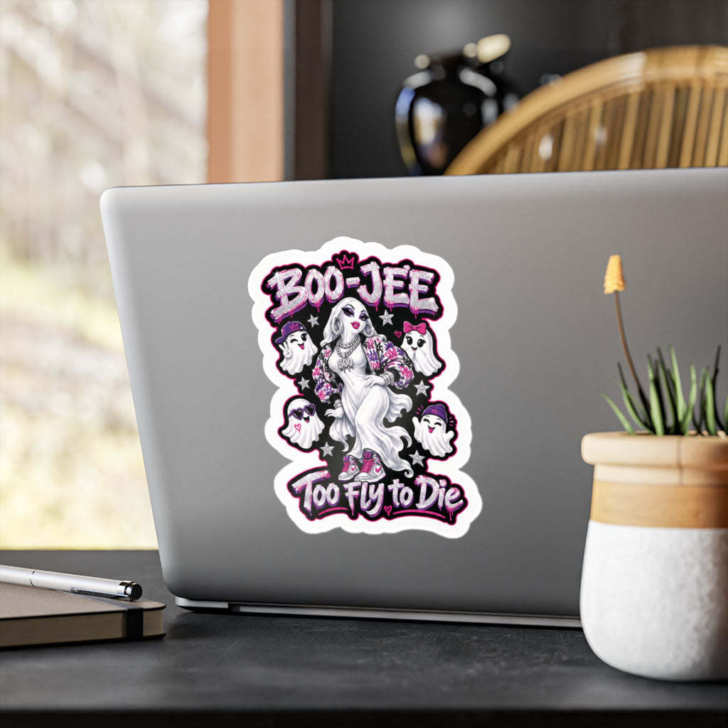 "Boo-Jee" Too Fly To  Die"  Ghost Halloween Decal Sticker- Keep'n It Real