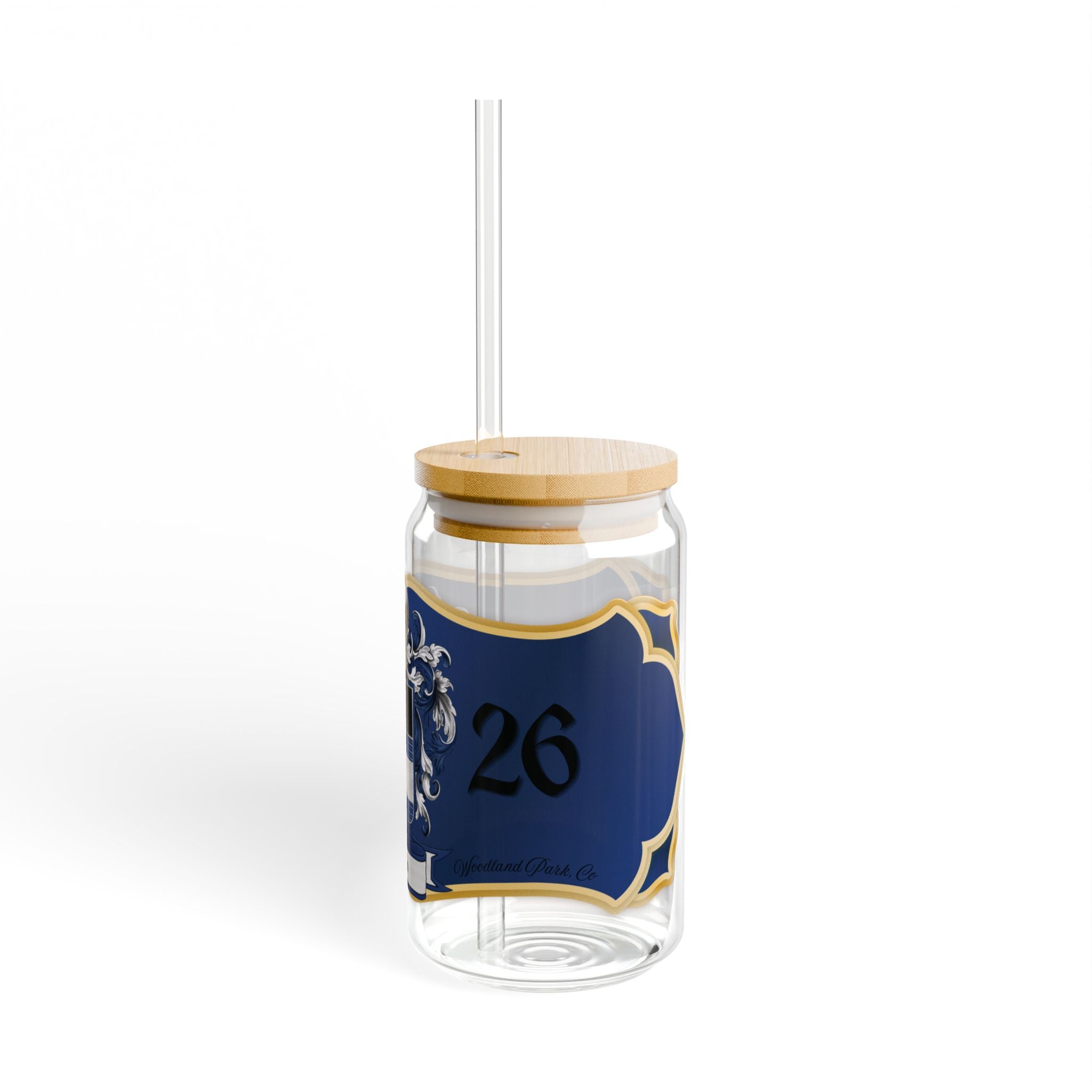 Anders Family Crest 16oz Glass Sipper with Bamboo Lid