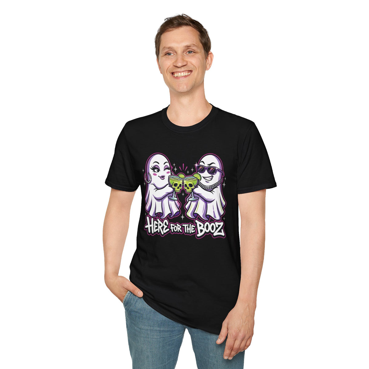Here for the Booz | Ghost Happy Hour Halloween Tee | Keep’n It Real