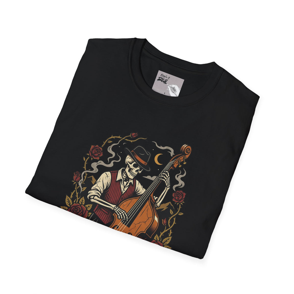 Low Notes & Lost Souls Skeleton Bassist Halloween Tee | Keep’n It Real