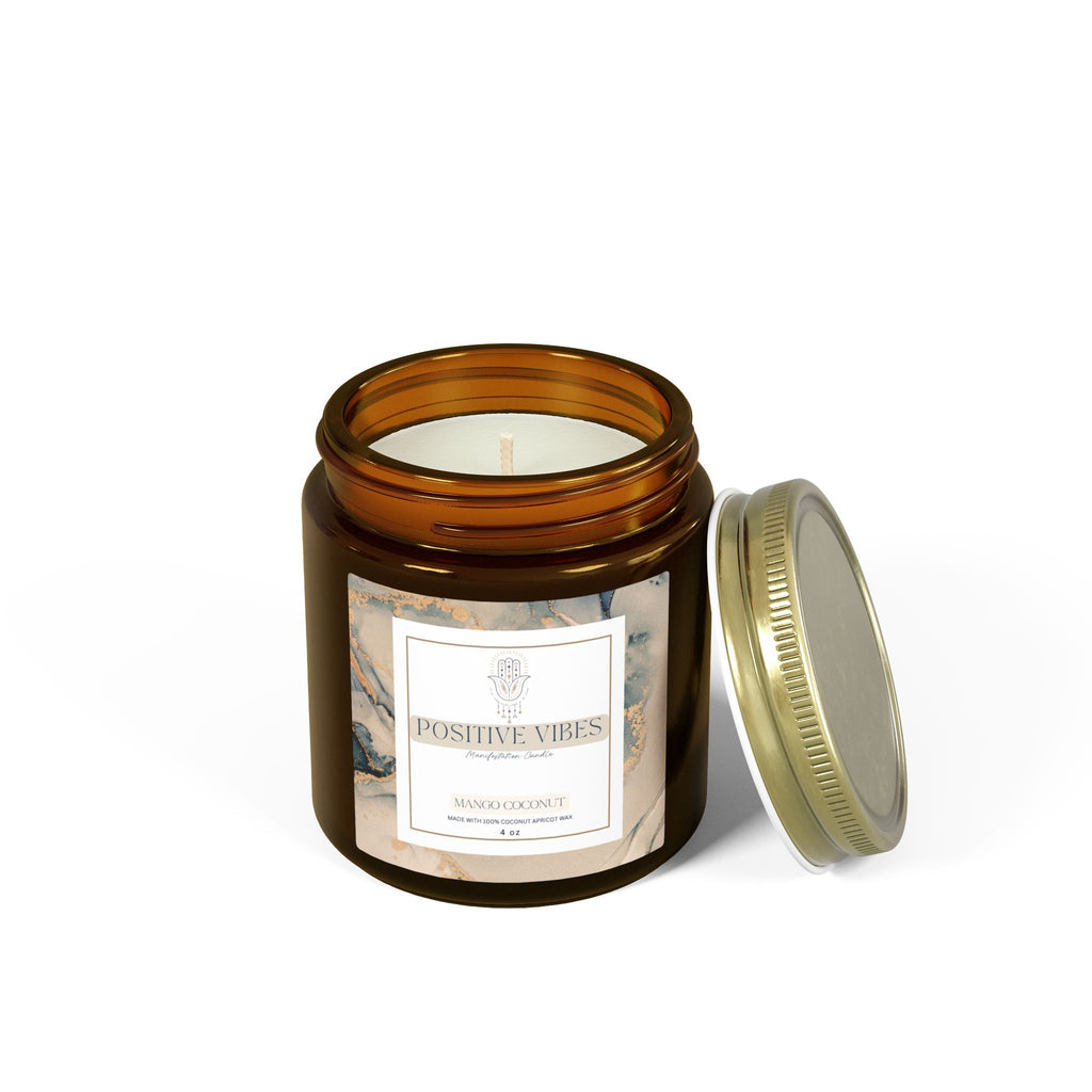 Positive Vibes Manifestation Candle, Mango Coconut Scented Candles, Coconut Apricot Wax (4oz, 9oz)