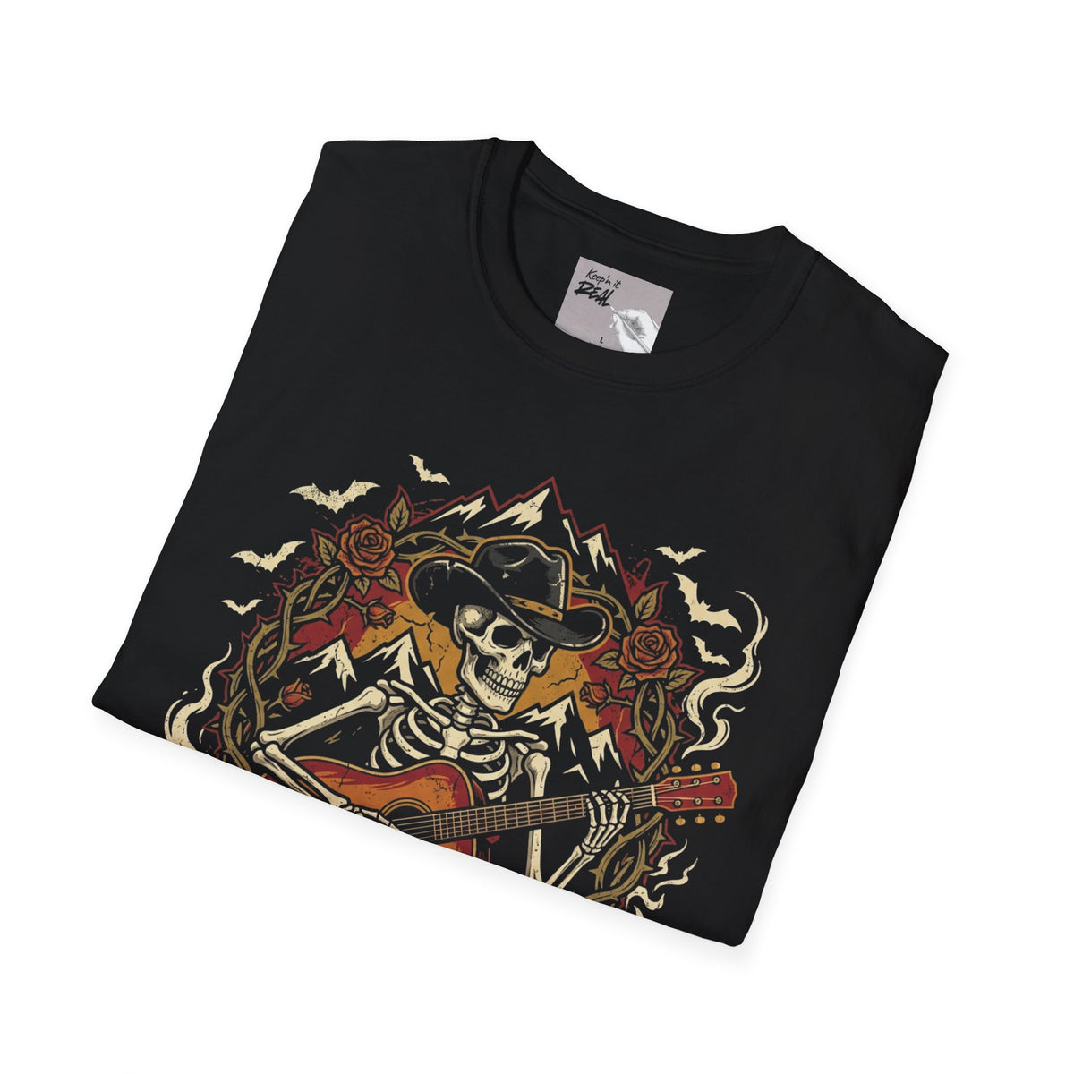 Haunted Outlaw Skeleton Guitar Halloween Tee | Keep’n It Real