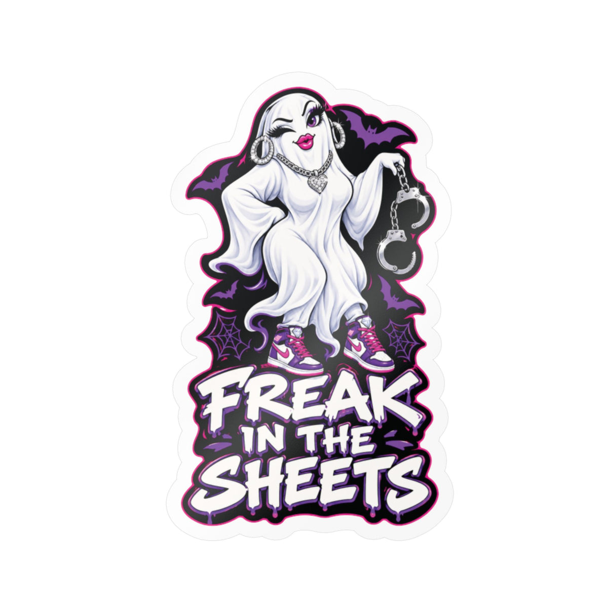 Freak In The Sheets Ghost With Handcuffs Halloween  Decal Sticker- Keep'n It Real