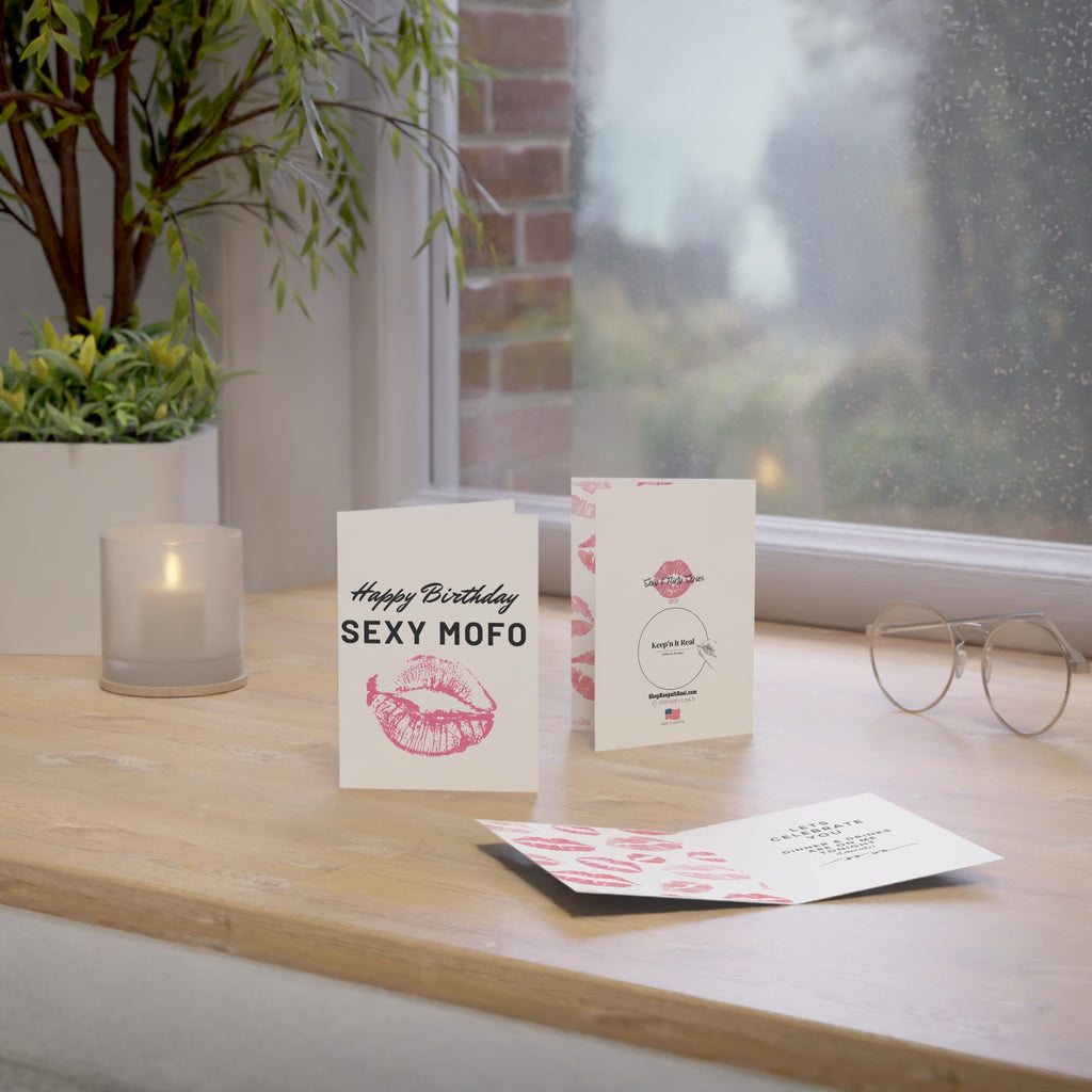 Birthday Greeting Card — “Happy Birthday Sexy Mofo” with Pink Lip Print