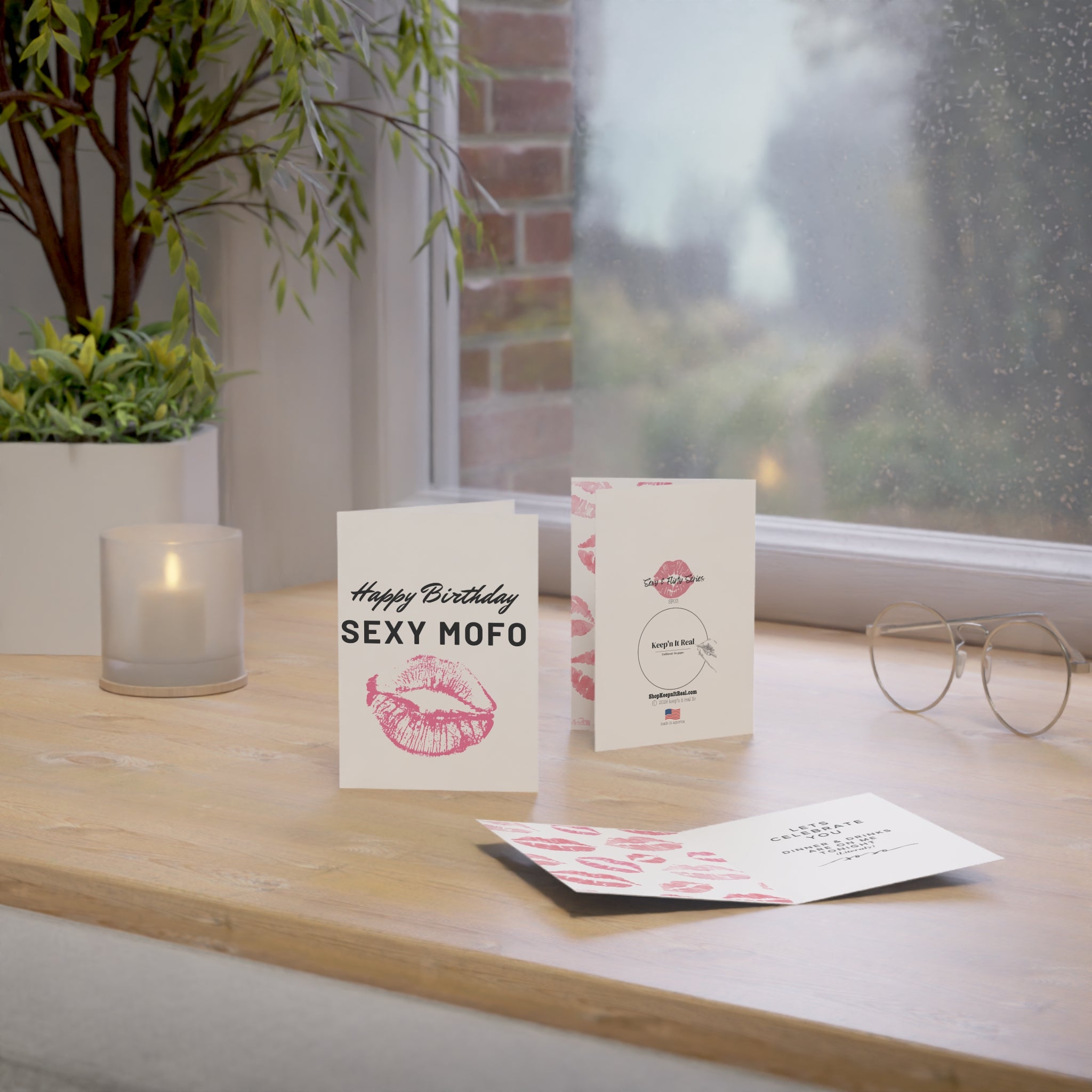 Birthday Greeting Card — “Happy Birthday Sexy Mofo” with Pink Lip Print