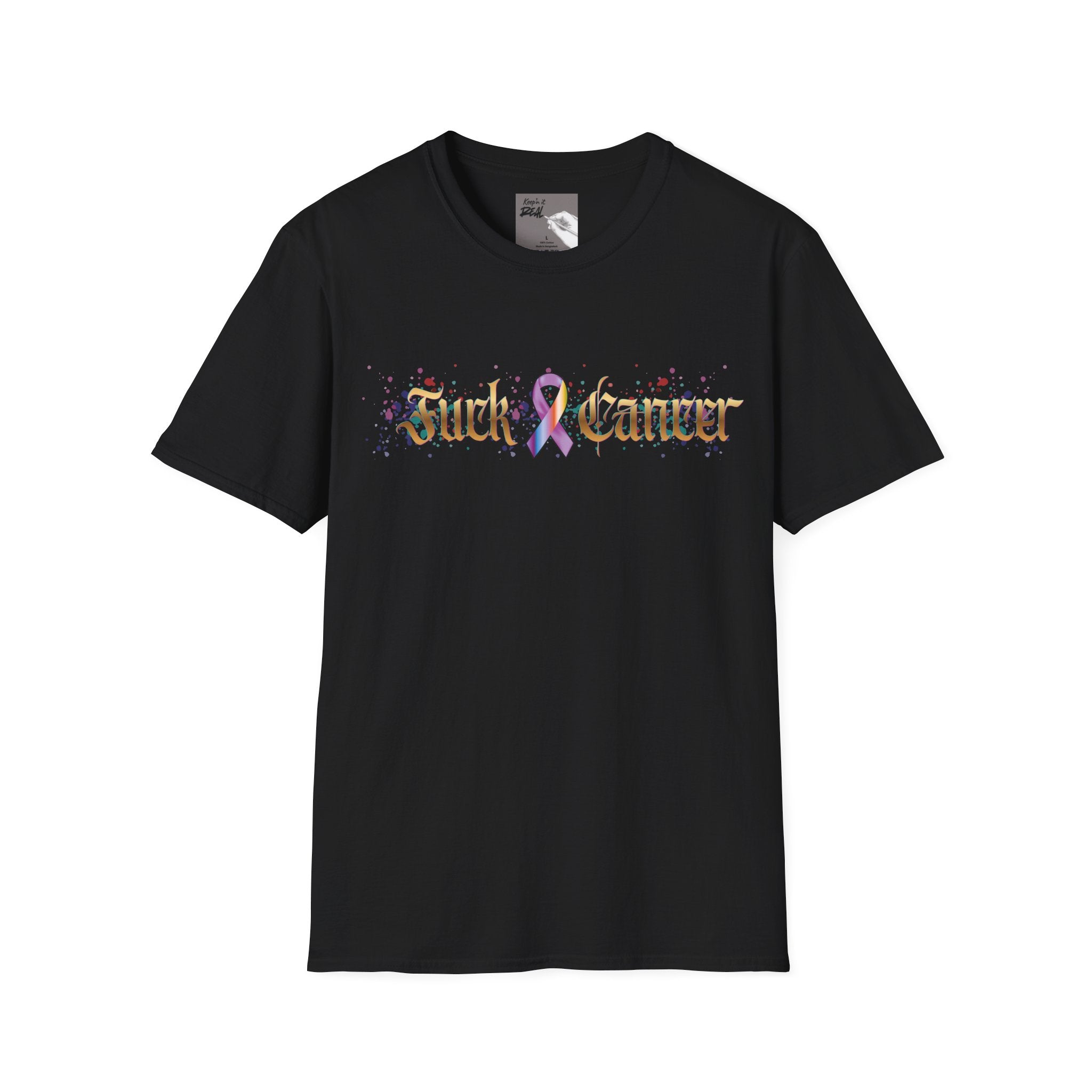 Fuck Cancer with Ribbon Colorful Unisex Softstyle T-Shirt
