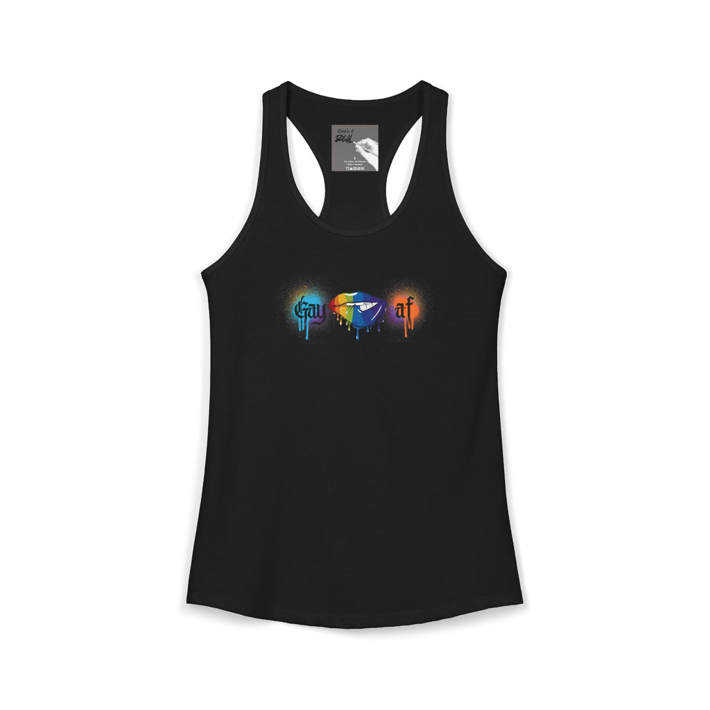"Gay AF" Paint Splatter Goth Lettering Racerback Tank