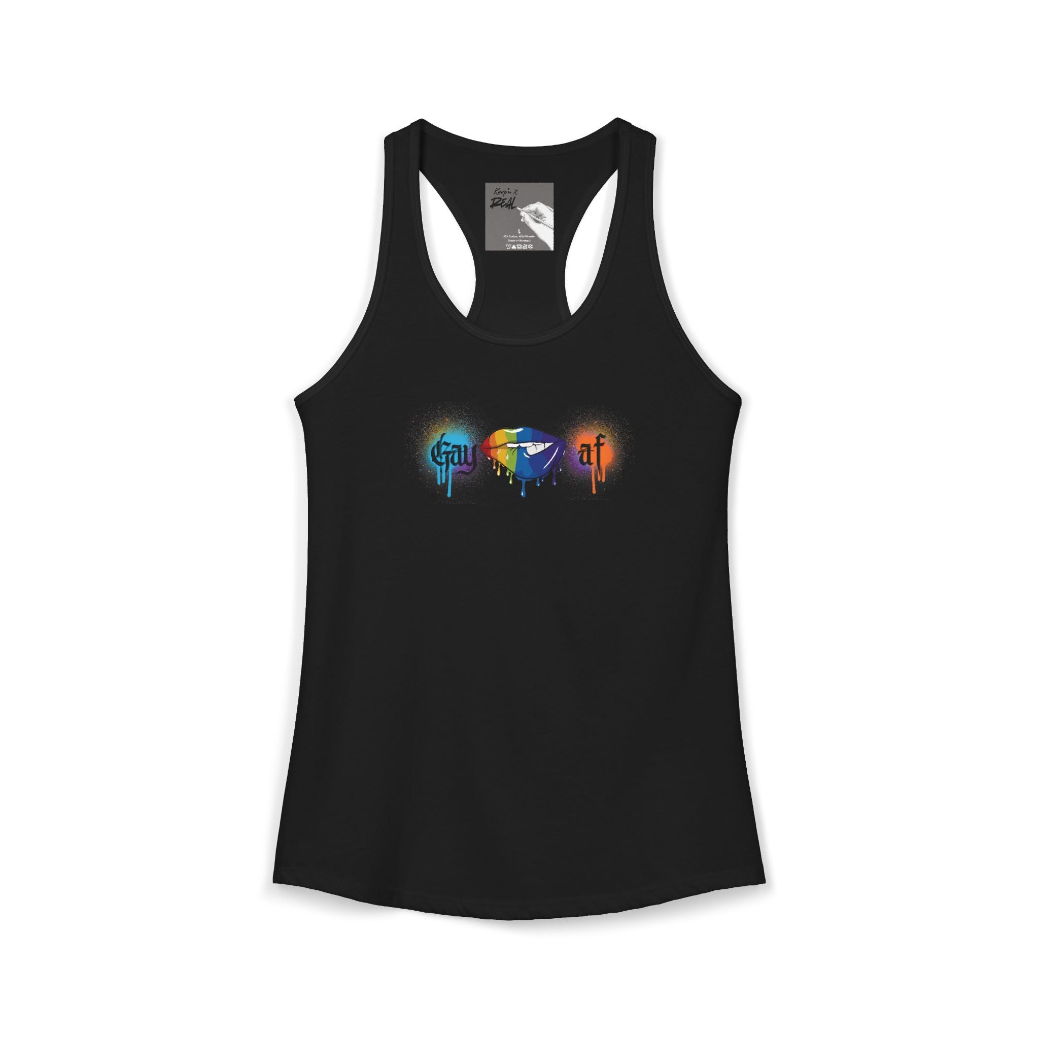 "Gay AF" Paint Splatter Goth Lettering Racerback Tank