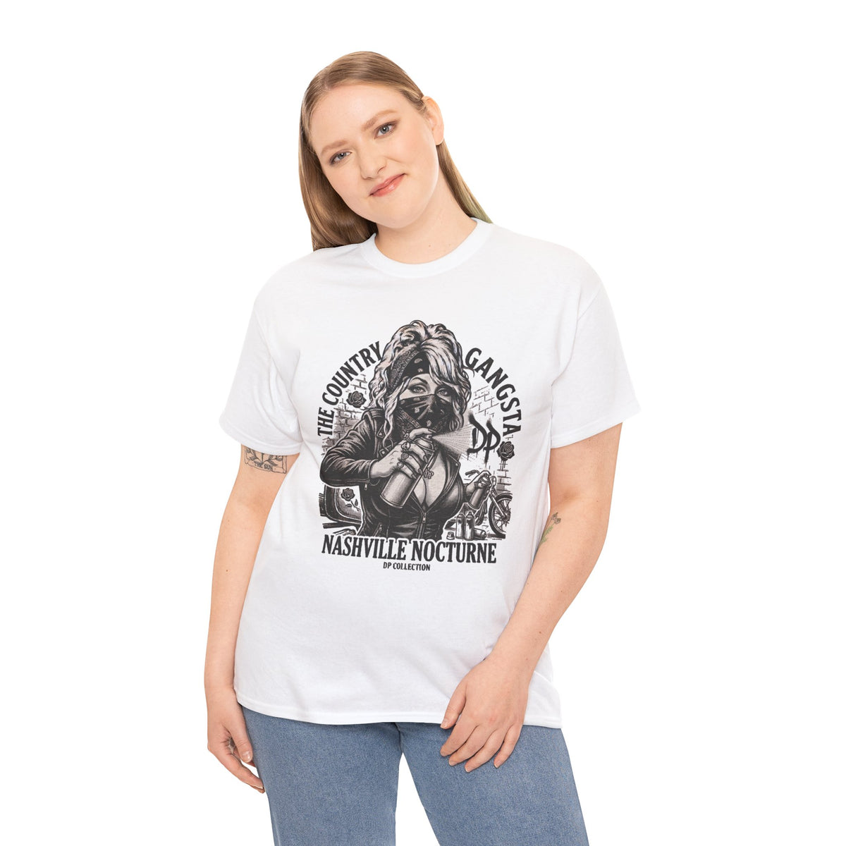 D.P. Collection Country Gangsta Spray Painting Tee — "Nashville Nocturne" Graphic Shirt (Back: Gone But Not Forgotten)