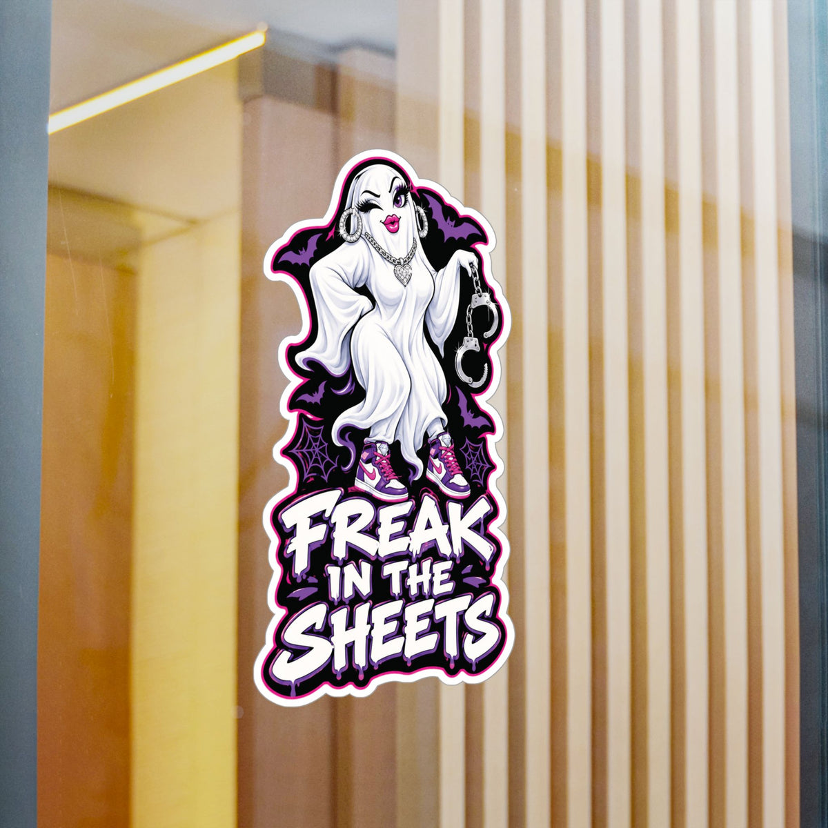 Freak In The Sheets Ghost With Handcuffs Halloween  Decal Sticker- Keep'n It Real