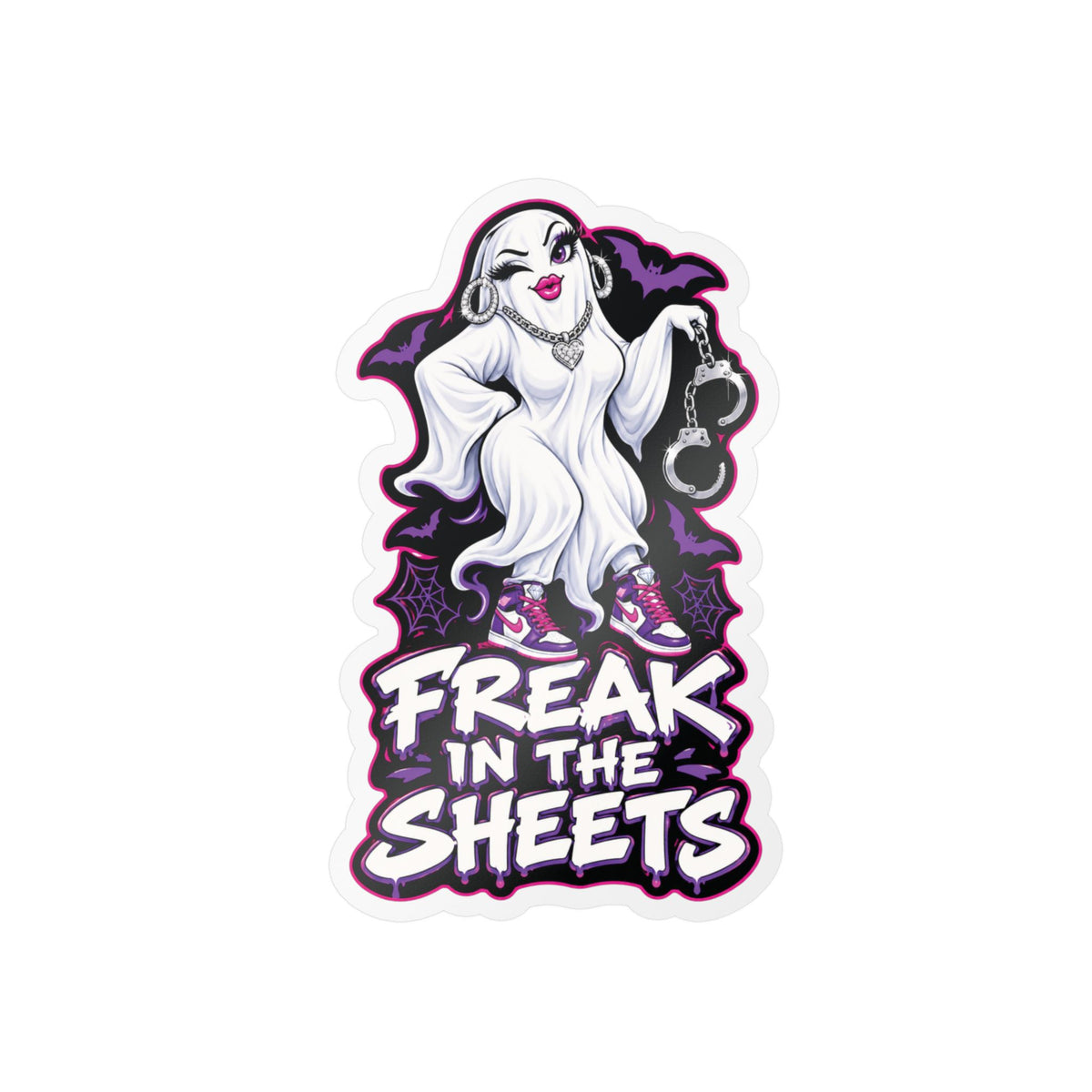 Freak In The Sheets Ghost With Handcuffs Halloween  Decal Sticker- Keep'n It Real