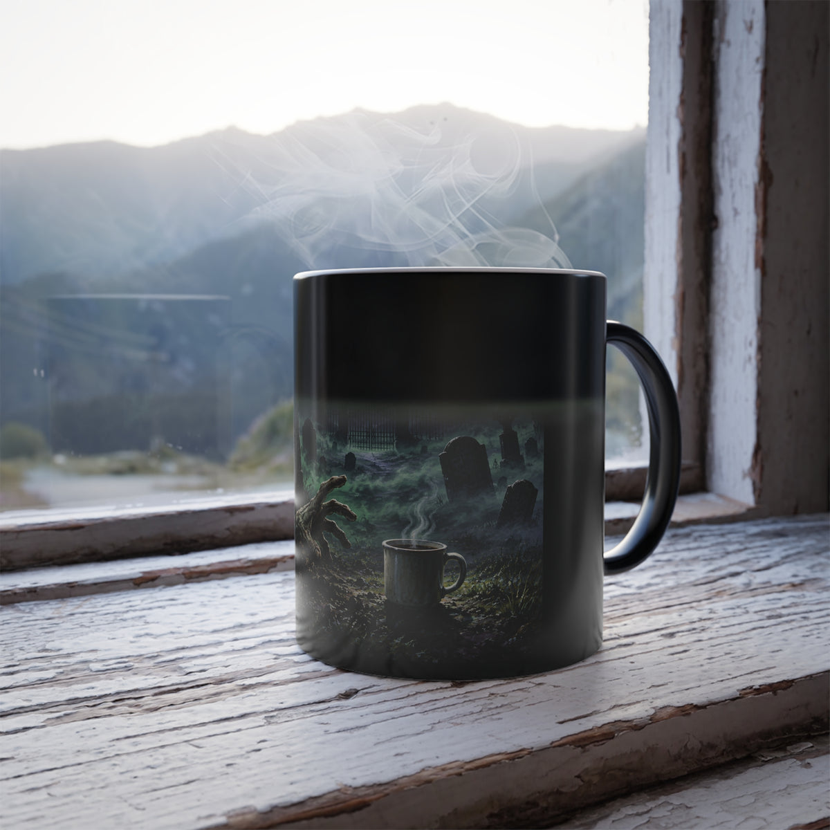 Color-Changing Zombie Graveyard Mug — 11oz Heat-Reactive Halloween Coffee Cup
