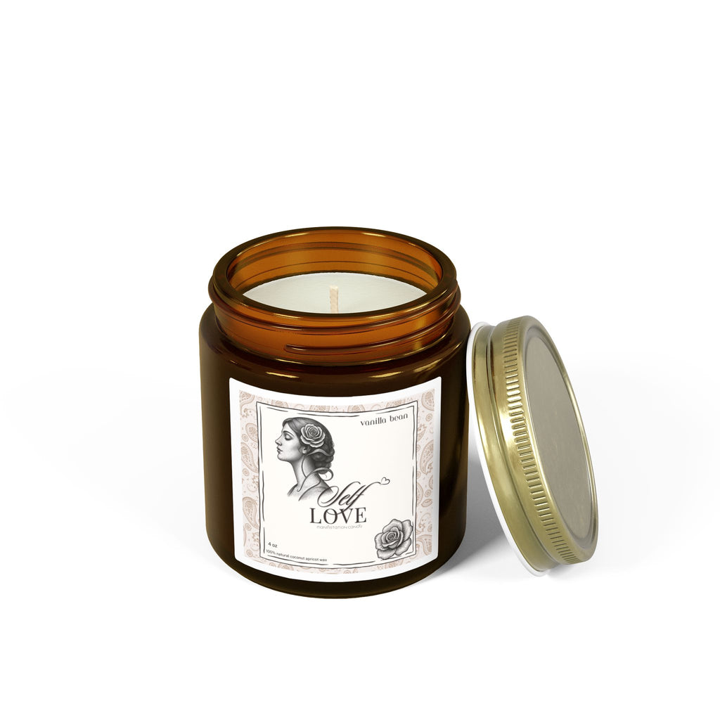 'Self Love' Manifestation Vanilla Bean Scented Candle — Coconut Apricot Wax (4oz/9oz)