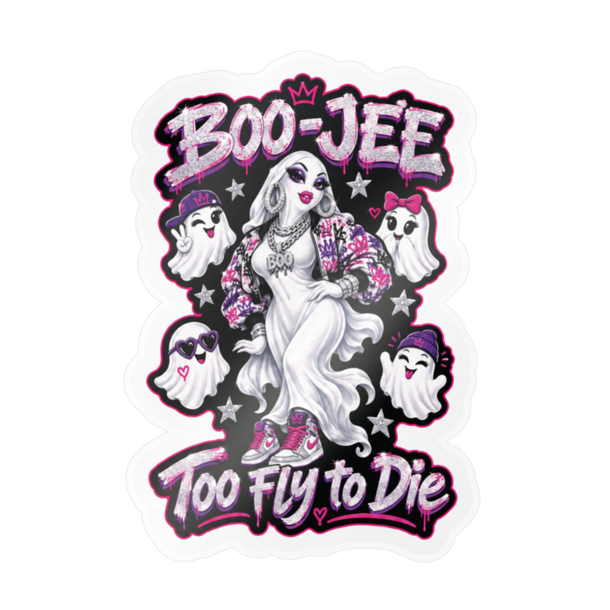 "Boo-Jee" Too Fly To  Die"  Ghost Halloween Decal Sticker- Keep'n It Real