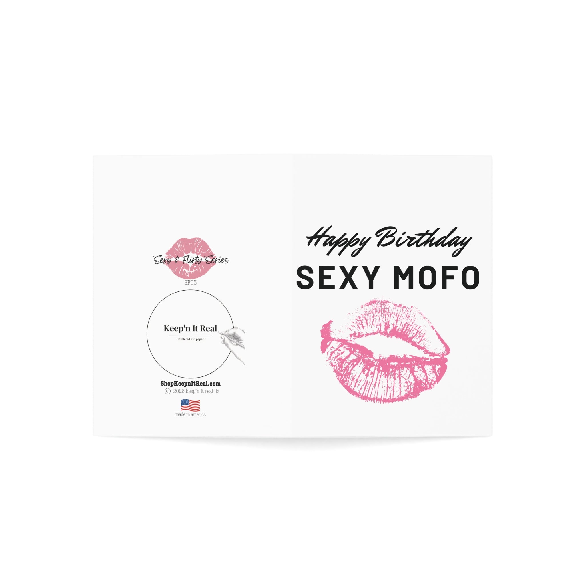 Birthday Greeting Card — “Happy Birthday Sexy Mofo” with Pink Lip Print