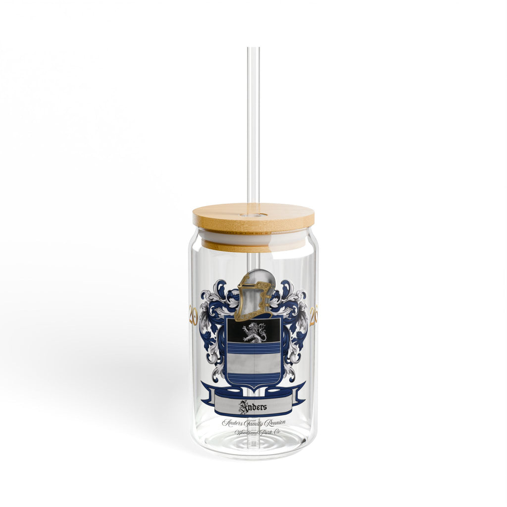 Anders Family Crest 16oz Glass Sipper with Bamboo Lid (Simple)