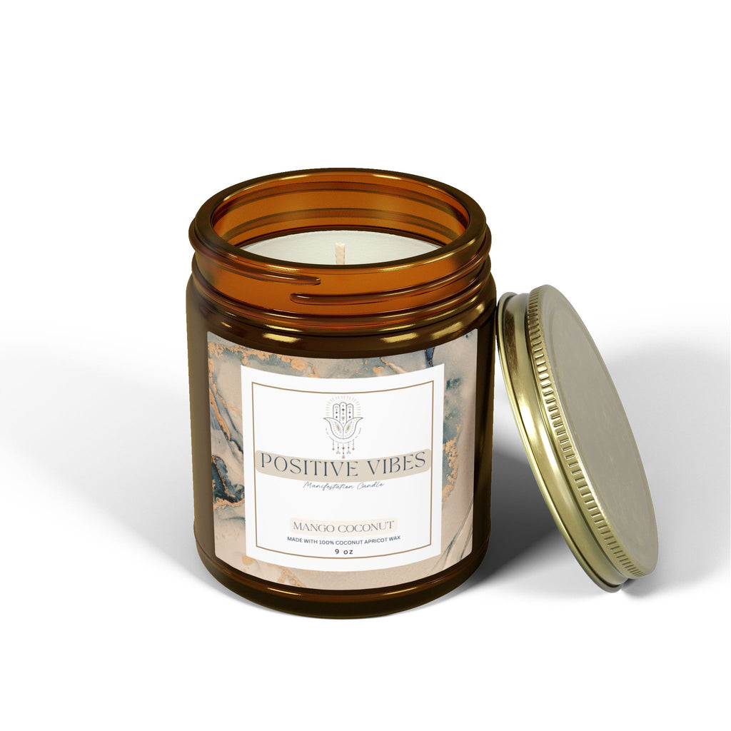 Positive Vibes Manifestation Candle, Mango Coconut Scented Candles, Coconut Apricot Wax (4oz, 9oz)